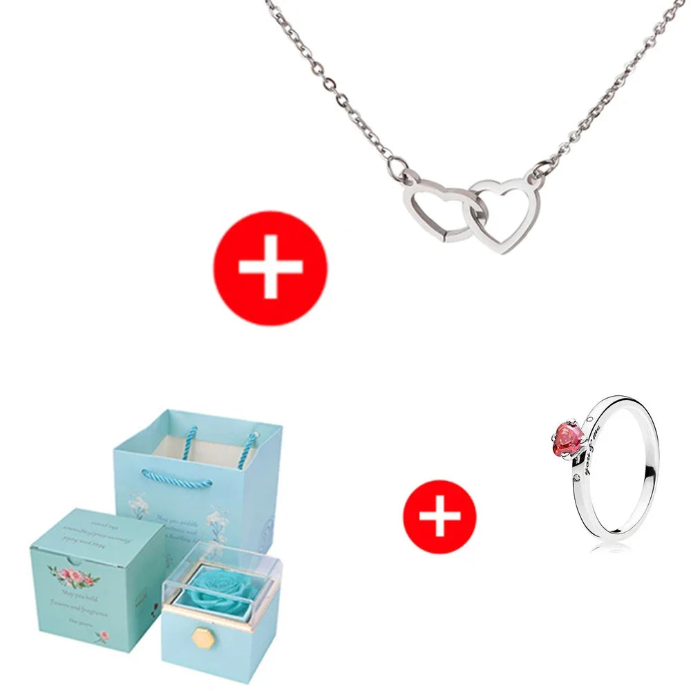 Herz Halskette mit individuellen Namen - Ewige Rose Geschenkbox