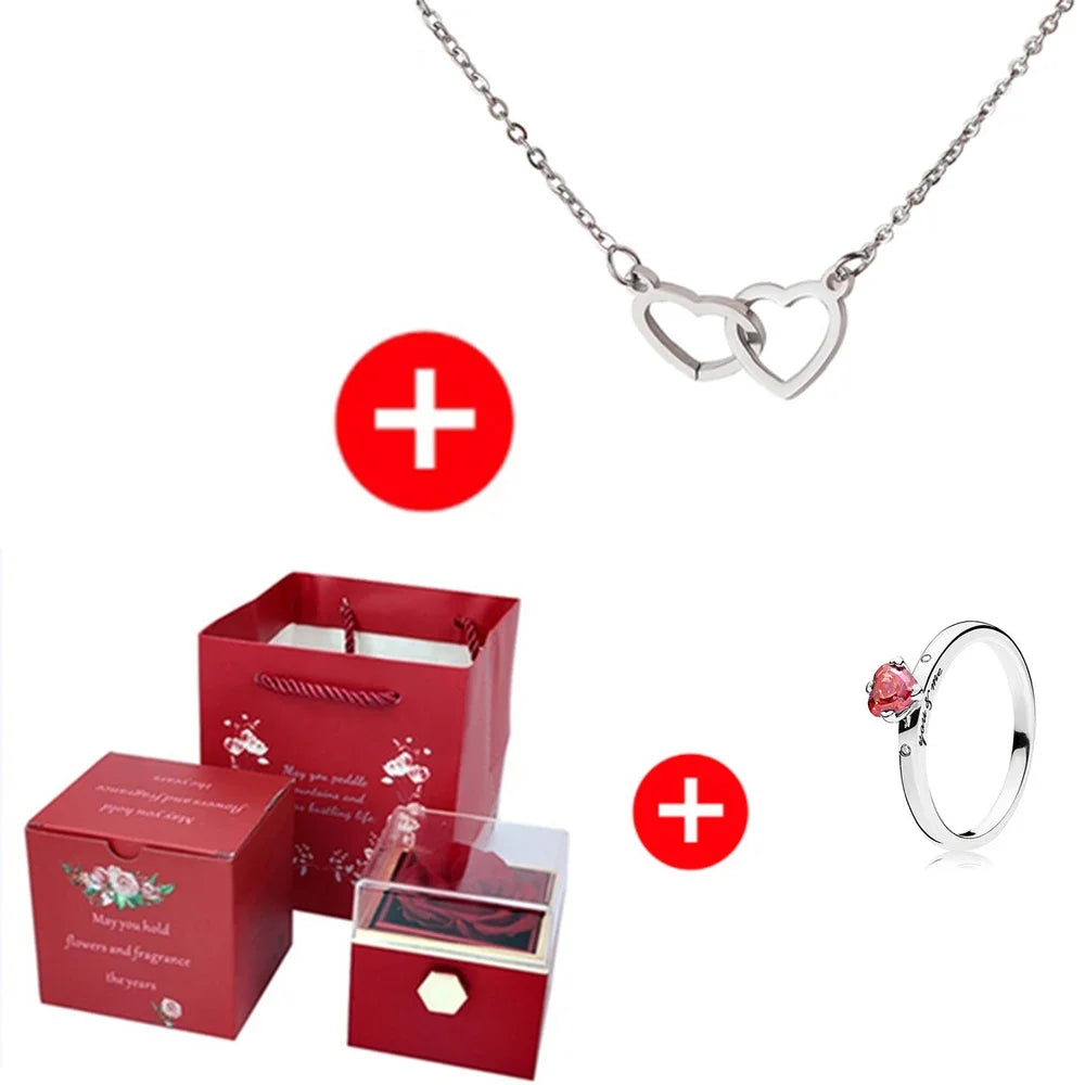 Herz Halskette mit individuellen Namen - Ewige Rose Geschenkbox