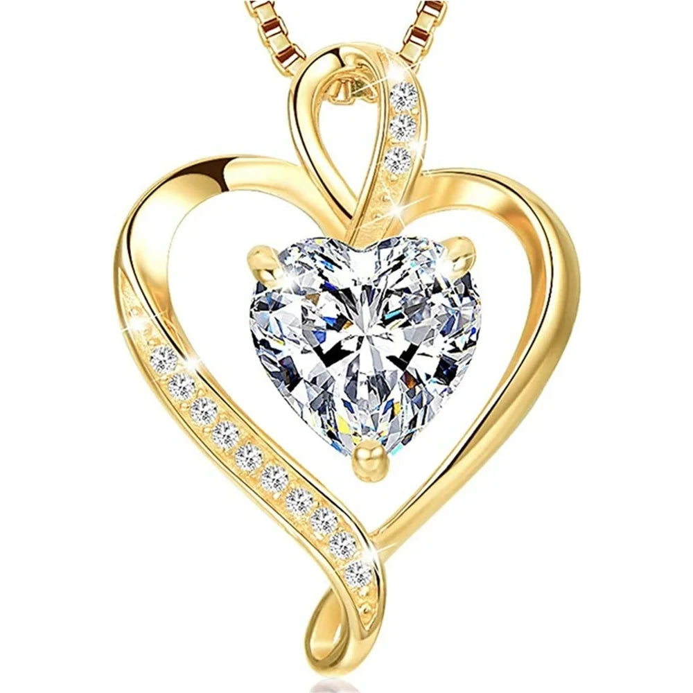 Golden Crystal Heart Necklace