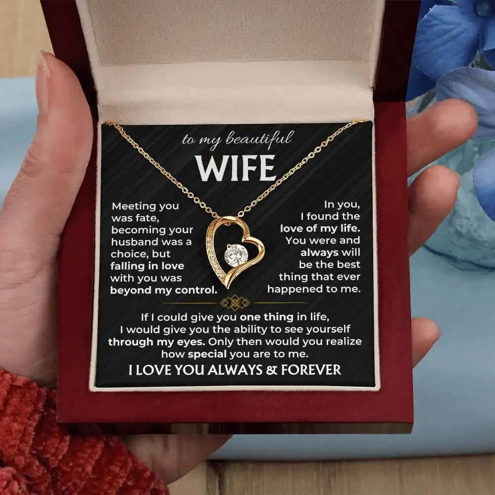 Infinity Heart Necklace - With Card & Gift Box - To My Love Wife