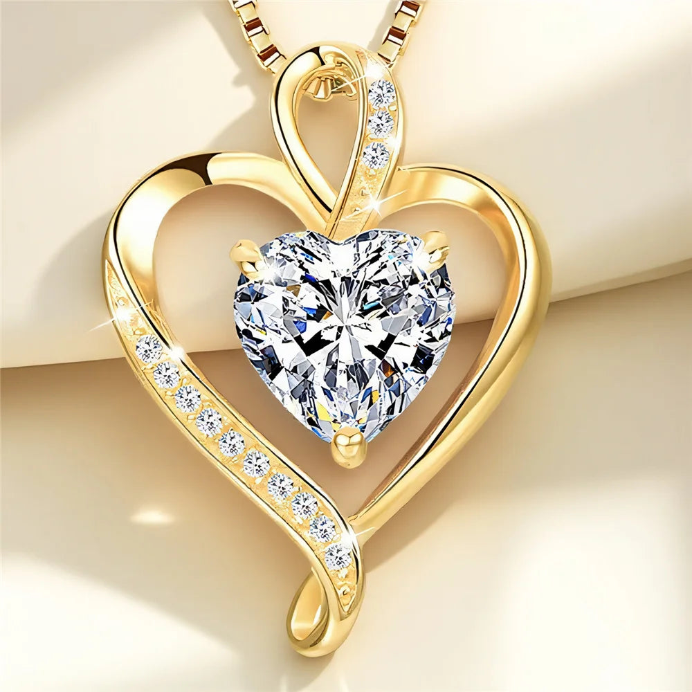 Golden Crystal Heart Necklace