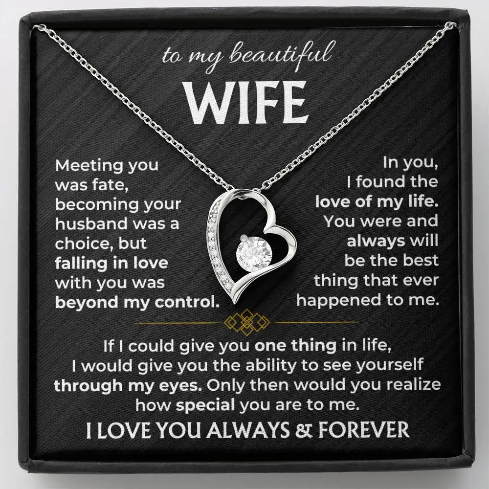 Infinity Heart Necklace - With Card & Gift Box - To My Love Wife