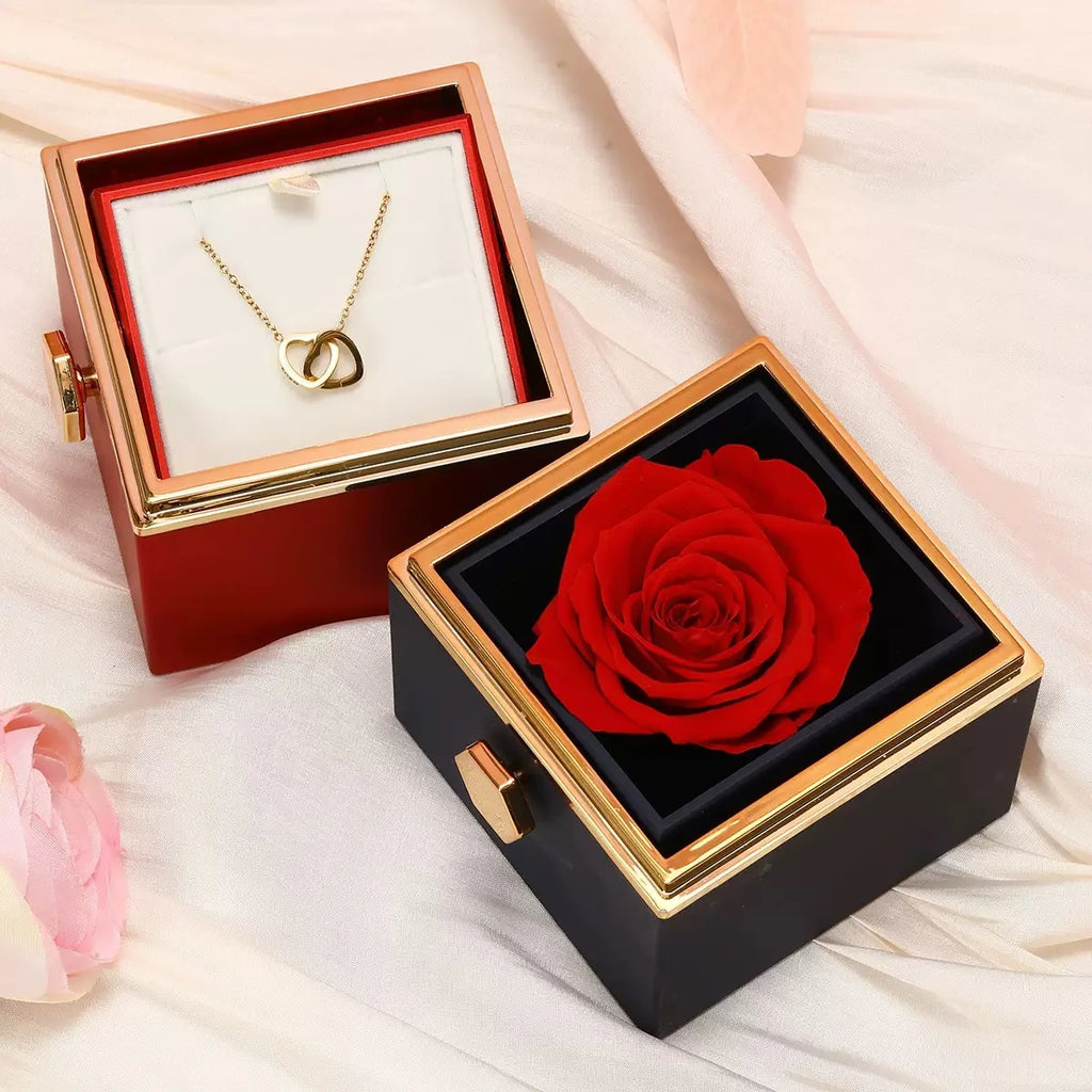 Herz Halskette mit individuellen Namen - Ewige Rose Geschenkbox