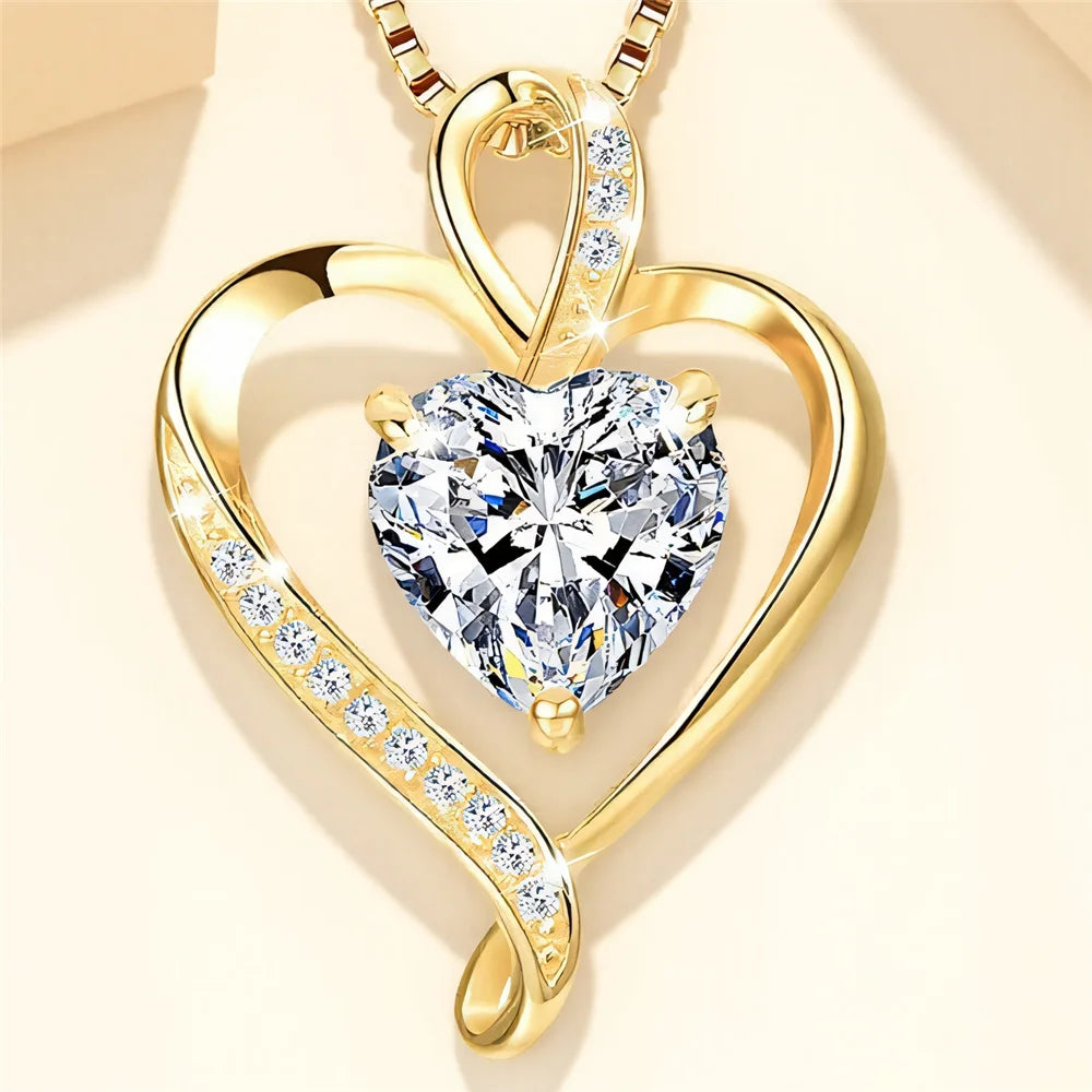 Golden Crystal Heart Necklace