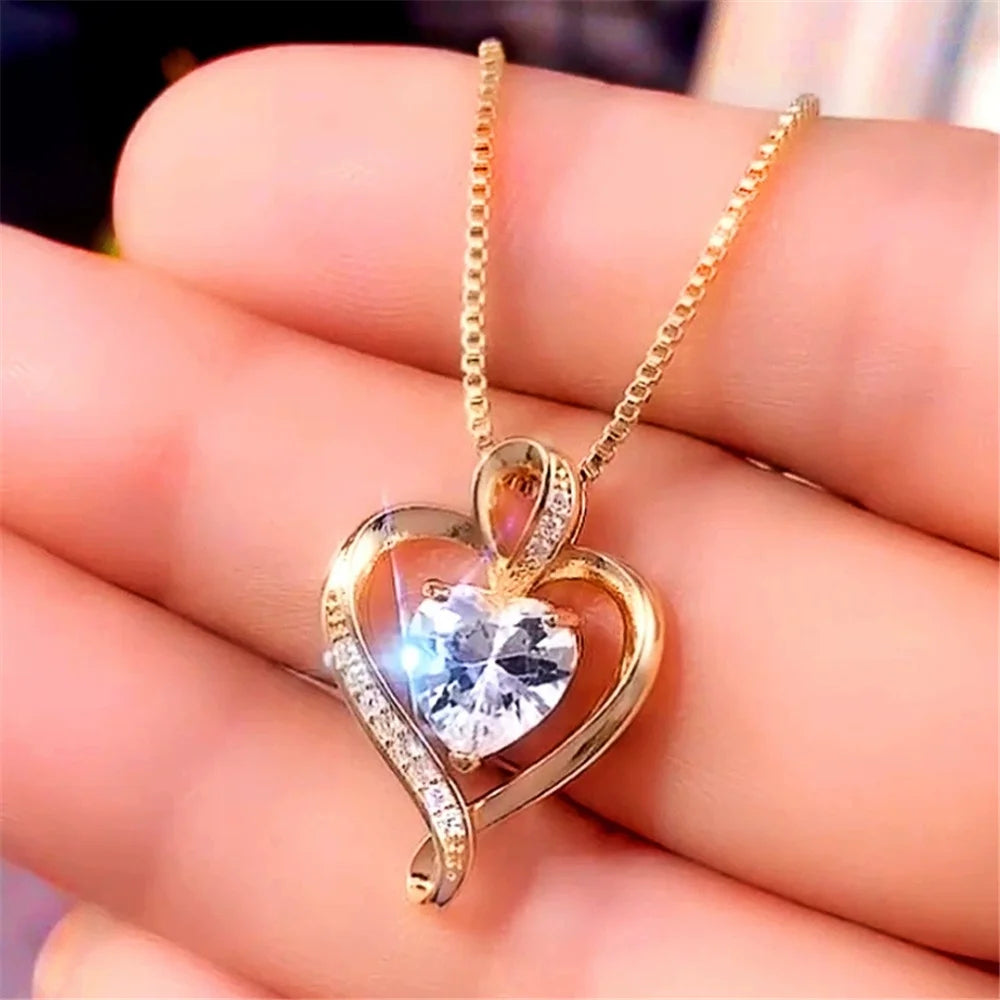 Golden Crystal Heart Necklace