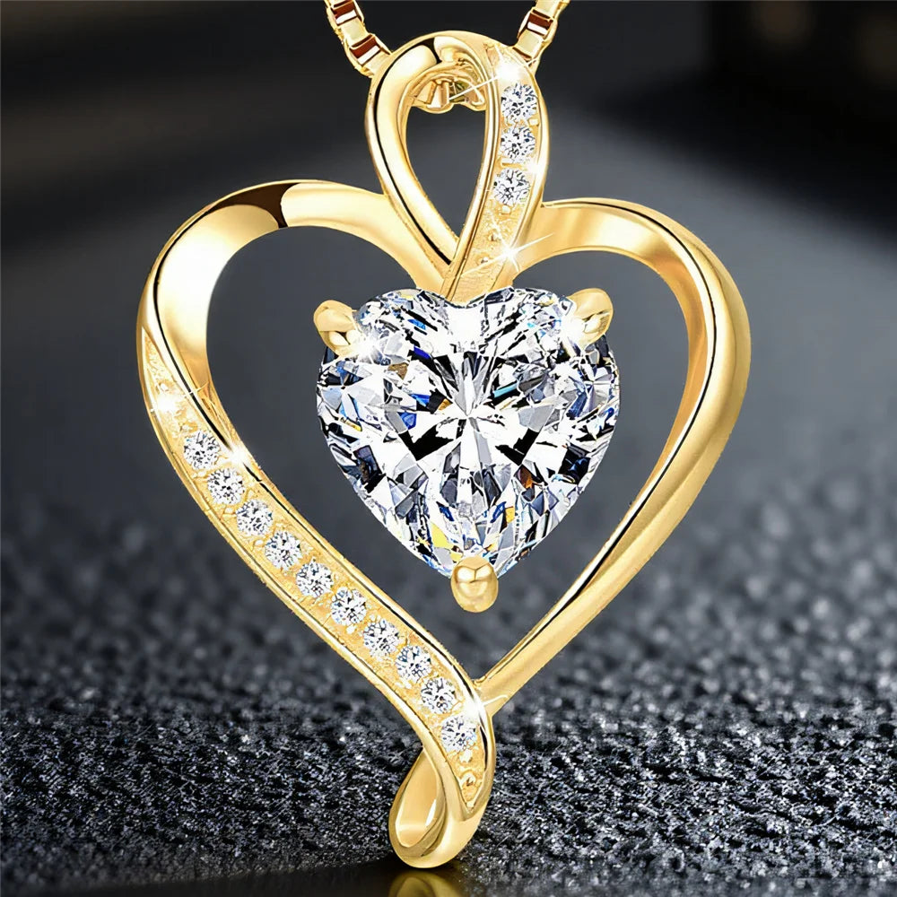 Golden Crystal Heart Necklace
