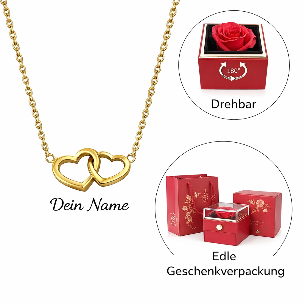 Herz Halskette mit individuellen Namen - Ewige Rose Geschenkbox